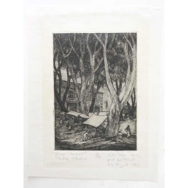 Mexican Vintage Willie Reed Rowe Taxco Mexico Market Etching For Sale - Image 3 of 3