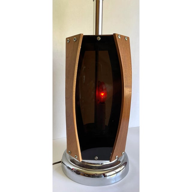 Mid 20th Century Chrome, Teak Bentwood and Smoked Lucite Lamp For Sale - Image 10 of 11