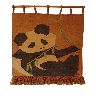 Vintage Don Freedman Panda Bear Fiber Art Tapestry For Sale
