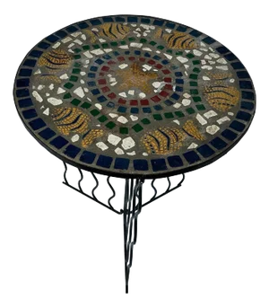 Vallauris mosaic and wrought iron round side table