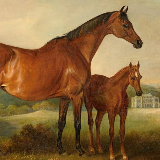 English Horse and Foal 8x10" Framed Oil Painting Print on Canvas, Wide Antiqued Gold Frame For Sale - Image 3 of 4