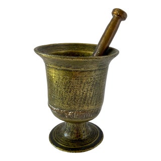 Antique Solid Brass Mortar and Pestle For Sale