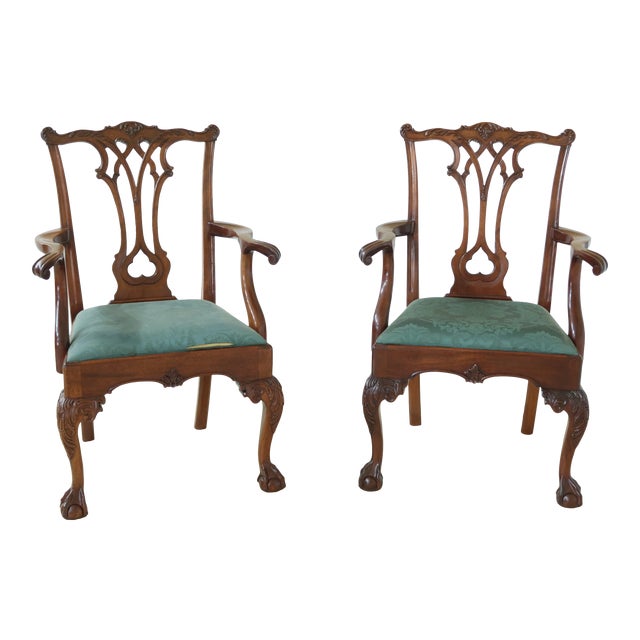 Stickley Ball & Claw Carved Mahogany Arm Chairs - a Pair For Sale