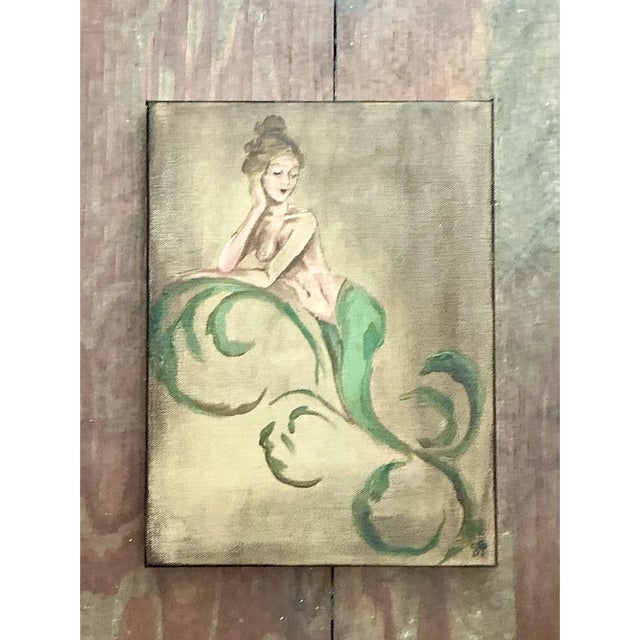 Vintage Oil Painting of Mermaid on Canvas For Sale In West Palm - Image 6 of 12