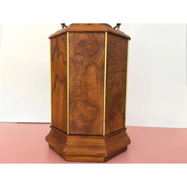 Morganton Furniture Co. 1960s Burl Wood Column Lamp & Shade by Knob Creek For Sale - Image 4 of 18