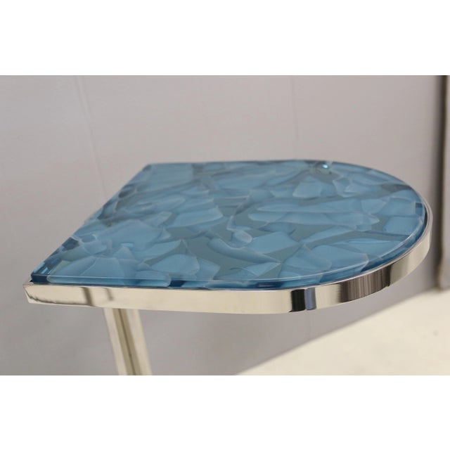 2020s Artistica Signature Designs Placido Glass Aquamarine Polished Stainless Steel End Table For Sale - Image 5 of 5
