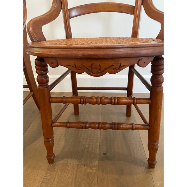 Pair of Late Victorian Early Edwardian Cane Seat Chairs With Carved Tulip Motif For Sale - Image 13 of 17