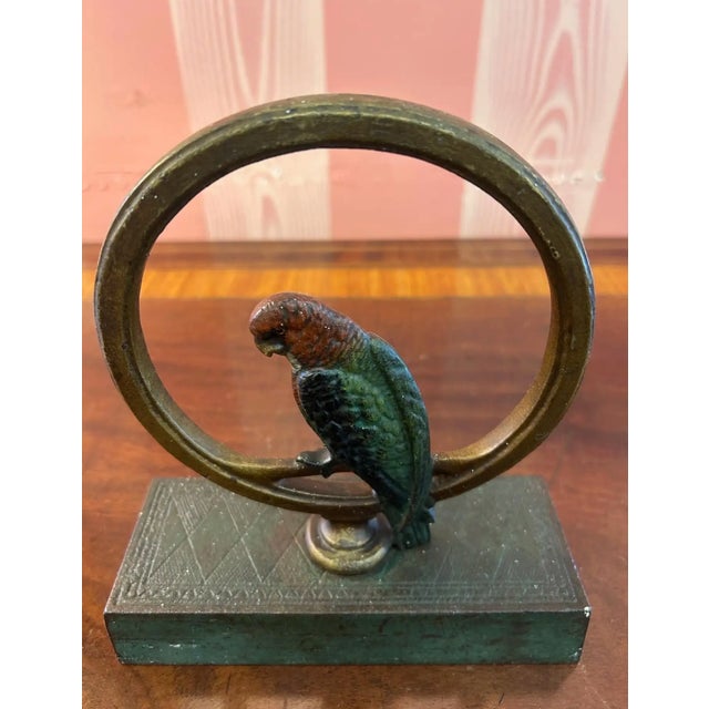 Deco Period Cold Painted Bronze Parrot Form Doorstop