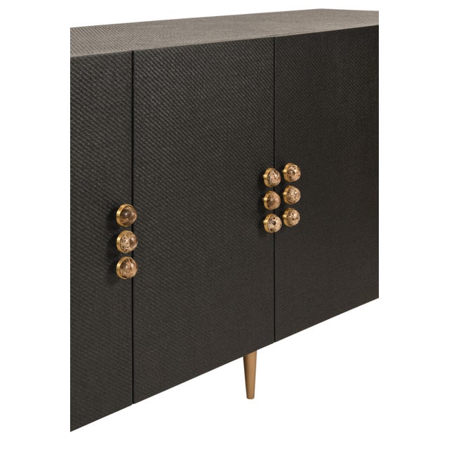 Matthew Izzo Home Deluca Black Grasscloth Four Door Buffet With Stone Hardware For Sale In New York - Image 6 of 8
