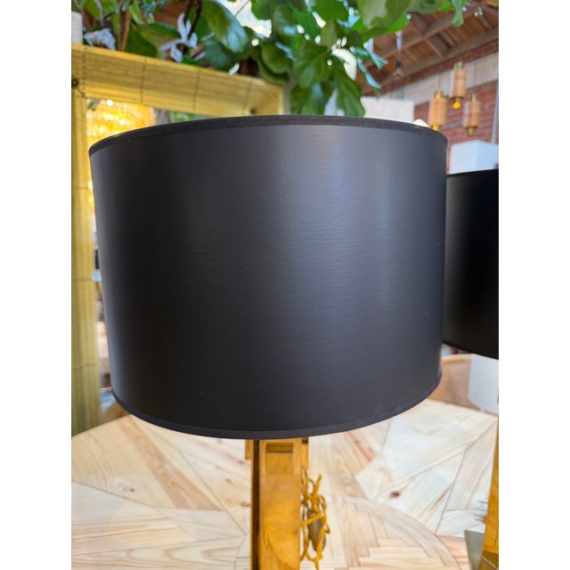 Metal 1970s Italian Modernist Brass Table Lamps - a Pair For Sale - Image 7 of 11