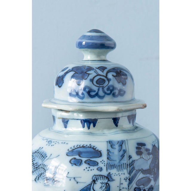 Ceramic Dutch Blue & White Chinoiserie Lidded Jar, 1600s For Sale - Image 7 of 11