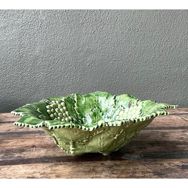 Vintage Portuguese Glazed Ceramic Grape Leaf Bowl For Sale - Image 12 of 12