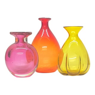 Vintage Brightly Colored Art Glass Vase Curation - Group of 3 For Sale