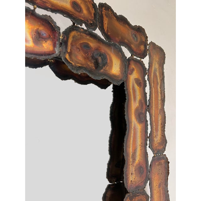 C. 1960s Brutalist Sculptural Brazed Sheet Metal Panelled Wall Mirror For Sale In Boston - Image 6 of 6
