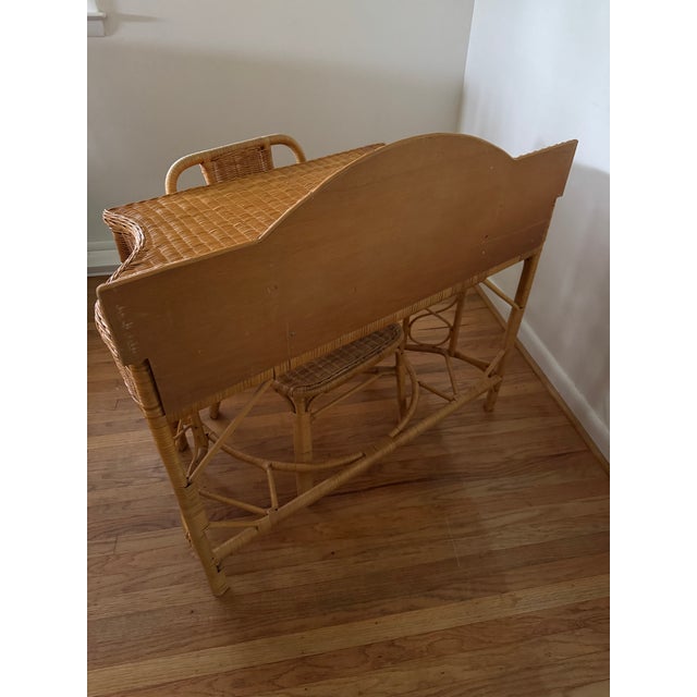 1990s Vintage Wicker Writing Desk or Vanity With Matching Chair For Sale - Image 5 of 7