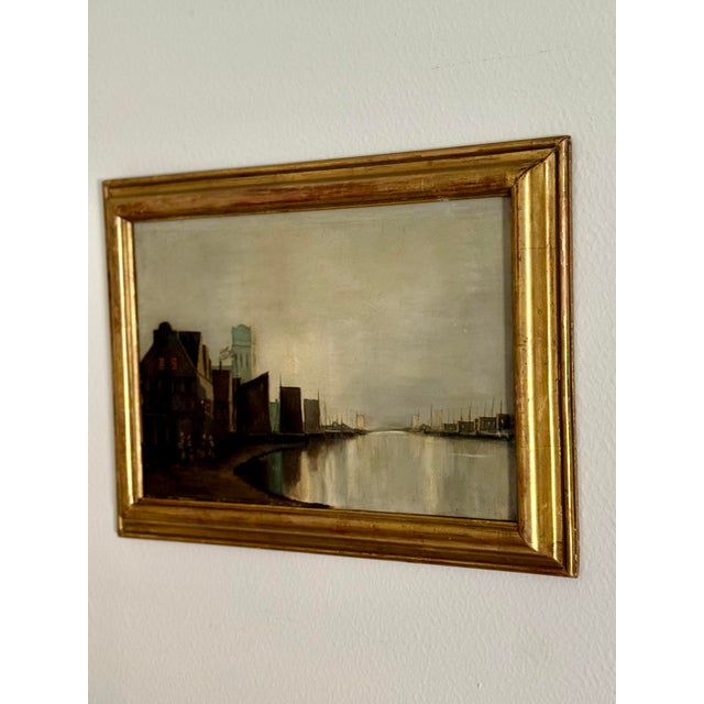 French Antique Dutch Oil Painting in Gilt Frame For Sale - Image 3 of 12