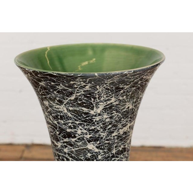 Tall Prem Collection Artisan Made Black & White Vase with Dripping Décor For Sale - Image 9 of 12