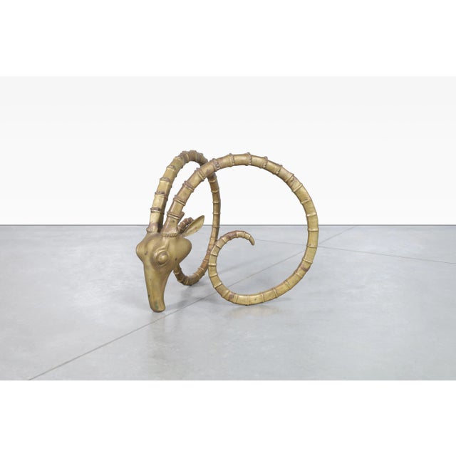 Metal Vintage Brass Ibex Rams Head Dining Table in the Style of Alain Chervet, 1970s For Sale - Image 7 of 12