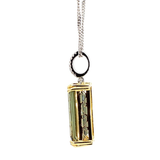 10.52 Carat Forrest Green Tourmaline Emerald Cut 18k Gold Pendant Necklace For Sale - Image 4 of 9