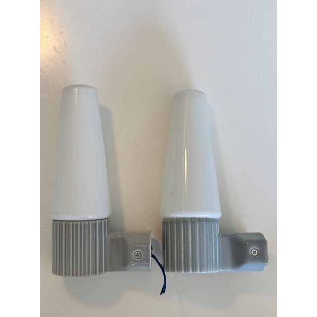 Mid-Century Modern Wall Lights in Opaline Glass and Ceramic by Sigvard Bernadotte for Ifö, 1960s, Set of 2, in Flawless...