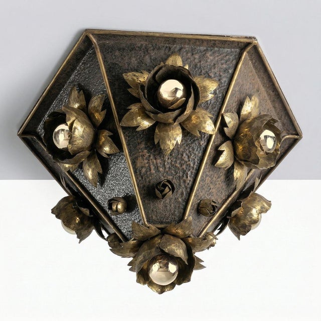 Brass Floral Ceiling Lamp in the style of Hans Kögl, Germany, 1970s For Sale - Image 9 of 10