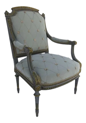 French Louis XVI Style Painted Arm Chair with Ormolu Mounts