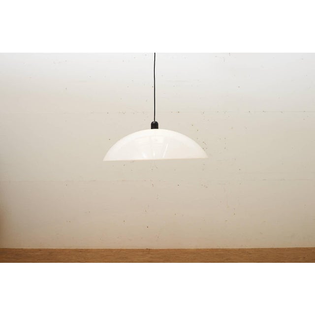 Ivory Hanging Lamp in White Plastic Shade, Black Bracket and Socket For Sale - Image 8 of 11