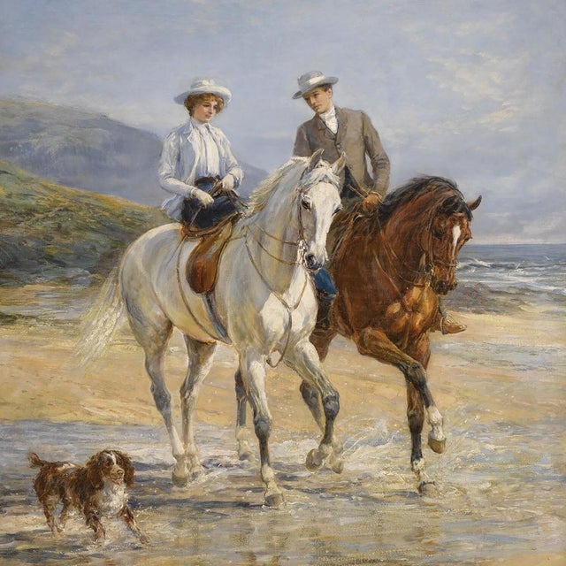 This Heywood Hardy equestrian print of a couple riding horseback on the beach is a beautiful piece of artwork for your...