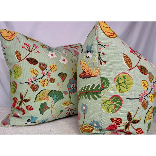 Transitional Schumacher "Botanica" in Mineral Indoor/Outdoor 22" Pillows-a Pair For Sale - Image 3 of 3