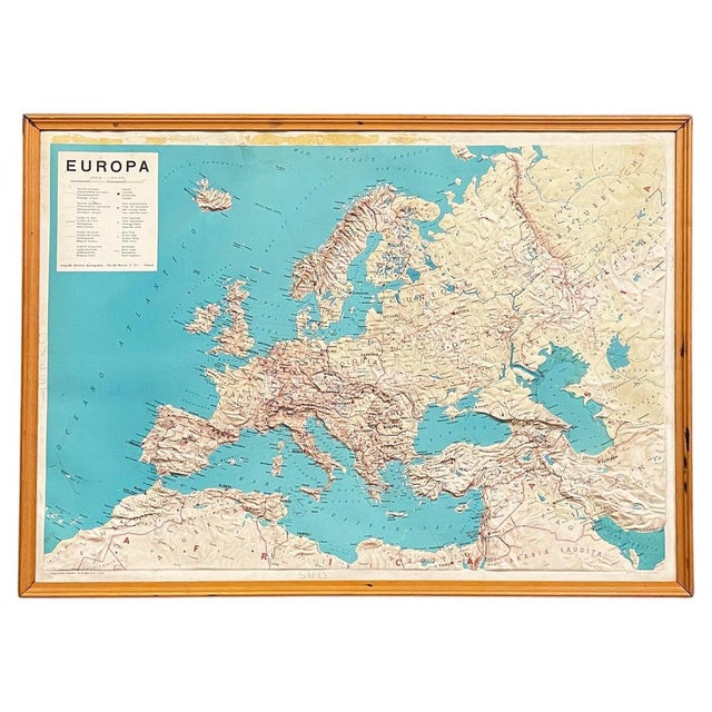 Modern Italian Topographic Geographical Map in Wood Frame of Europe, 1950s-1990s For Sale - Image 16 of 16