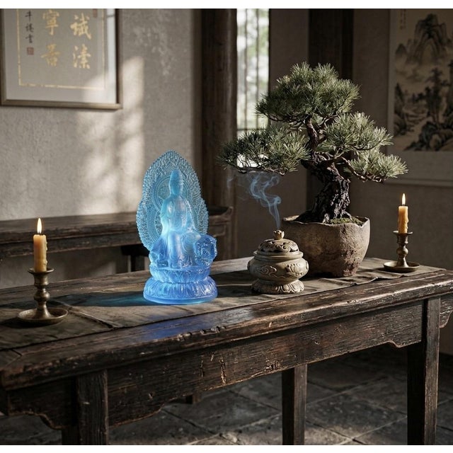 Asian 5.25" Crystal Blue Bodhisattva Samantabhadra on Elephant Figure For Sale - Image 3 of 10