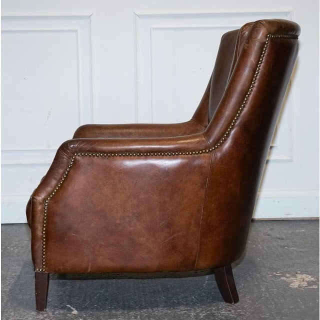 Vintage Brown Heritage Leather Reading Lounge Armchair in the style of Halo and Timothy Oulton For Sale - Image 13 of 16