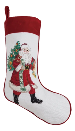 Jingle Santa Claus Embroidered Needlepoint Stocking