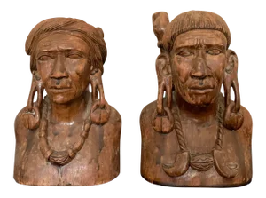 1930s Male and Female Carved Wood Statues - a Pair