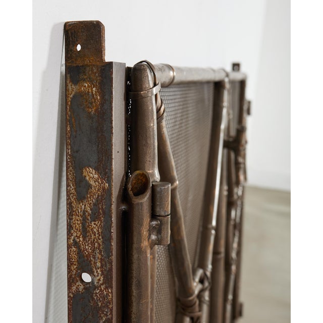 McGuire Two-Door Bronzed Iron Faux Bamboo Fireplace Screen For Sale - Image 12 of 17