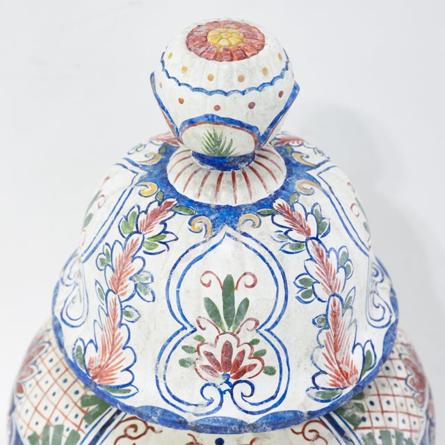 Vintage Dutch Delft Polychrome Lidded Ginger Jar in Floral Pattern For Sale - Image 14 of 17