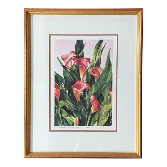 Late 20th Century Framed Watercolor Art Print of Calla Lillies by Paul Altmann, Signed & Numbered For Sale