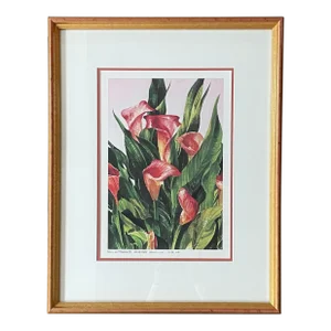 Late 20th Century Framed Watercolor Art Print of Calla Lillies by Paul Altmann, Signed & Numbered
