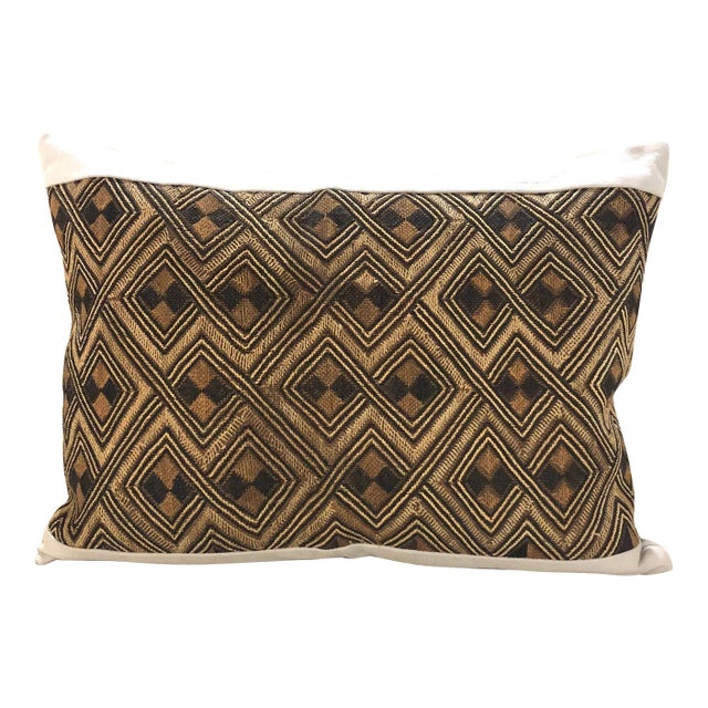 Vintage Yellow & Brown African Raffia Decorative Lumbar Pillow For Sale
