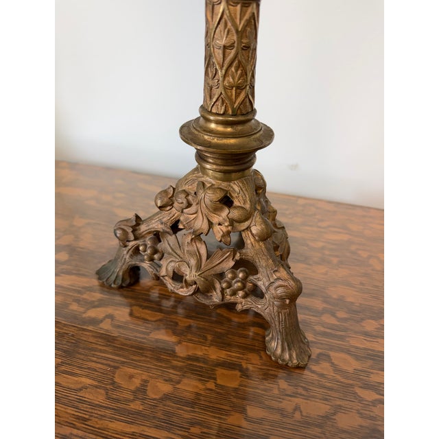 Rococo Vintage Ornate Brass Candle Holders | Pair of Antique Candle Stands- Rococo Style For Sale - Image 3 of 5