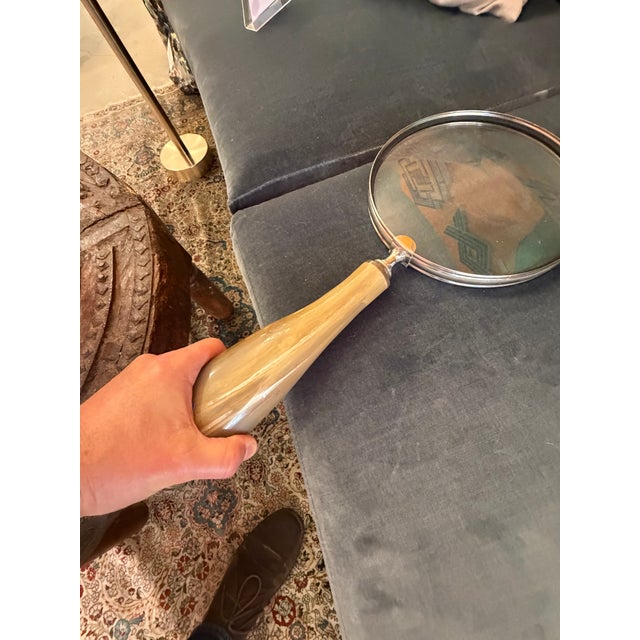 Metal Large Horn Handle Magnifying Glass With Brassed Accents For Sale - Image 7 of 8