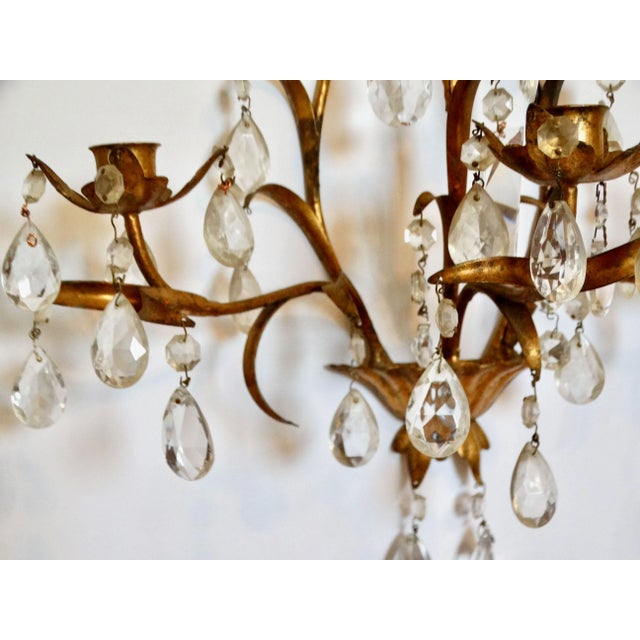 Italian Tole Gold Triple Arm Candle Wall Sconce With Crystals For Sale - Image 11 of 12