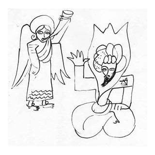 1930s Helen Malta Angel and King Drawing For Sale