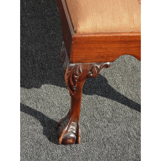 Vintage French Provicial Floral Needlepoint Tapestry Bench W Ball & Claw Feet For Sale - Image 10 of 13