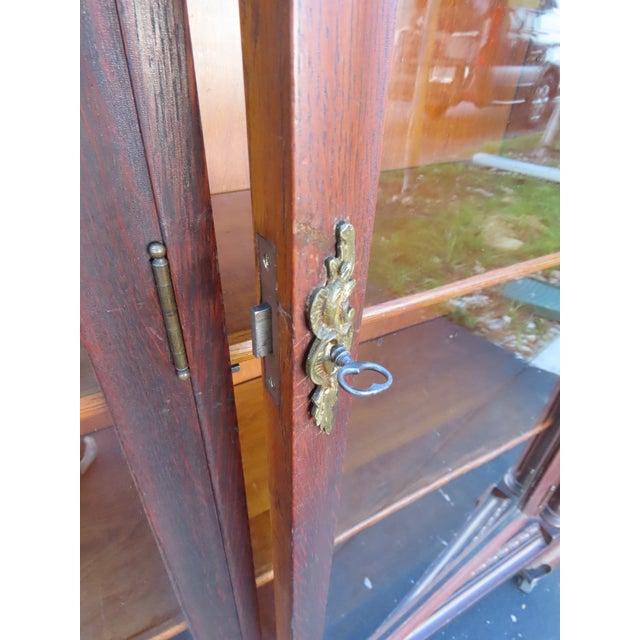 Early 1900s Tiger Oak Long Large China Cabinet Bookcase Cupboard 6583 For Sale - Image 13 of 18