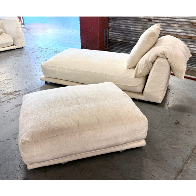 Montauk "Jill" Modular Sofa in Cream Off-White Velvet With Chaise, Chair and Ottoman For Sale - Image 4 of 13