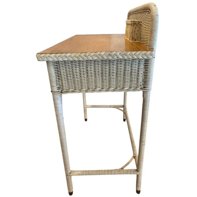 Mid 20th Century Vintage Mid Century Wicker & Wood Top Writing Desk With Drawer For Sale - Image 5 of 8