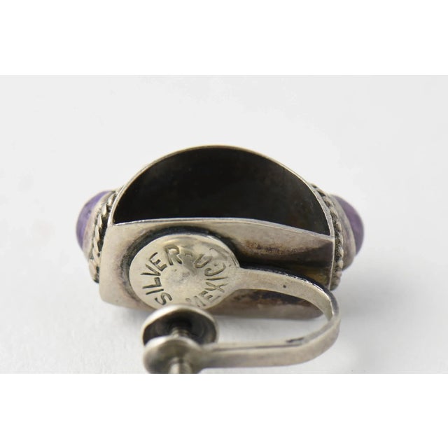 Modernist Amethyst Sterling Silver Hoop Earrings - 2 Pieces For Sale In Miami - Image 6 of 6