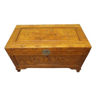 Large Honey-Coloured Carved Chest, 1920 For Sale