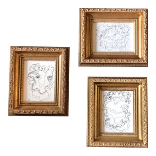 Gallery Wall Collection 3 Original Wayne Cunningham Small Abstract Ink Drawings Framed-Set of 3 For Sale